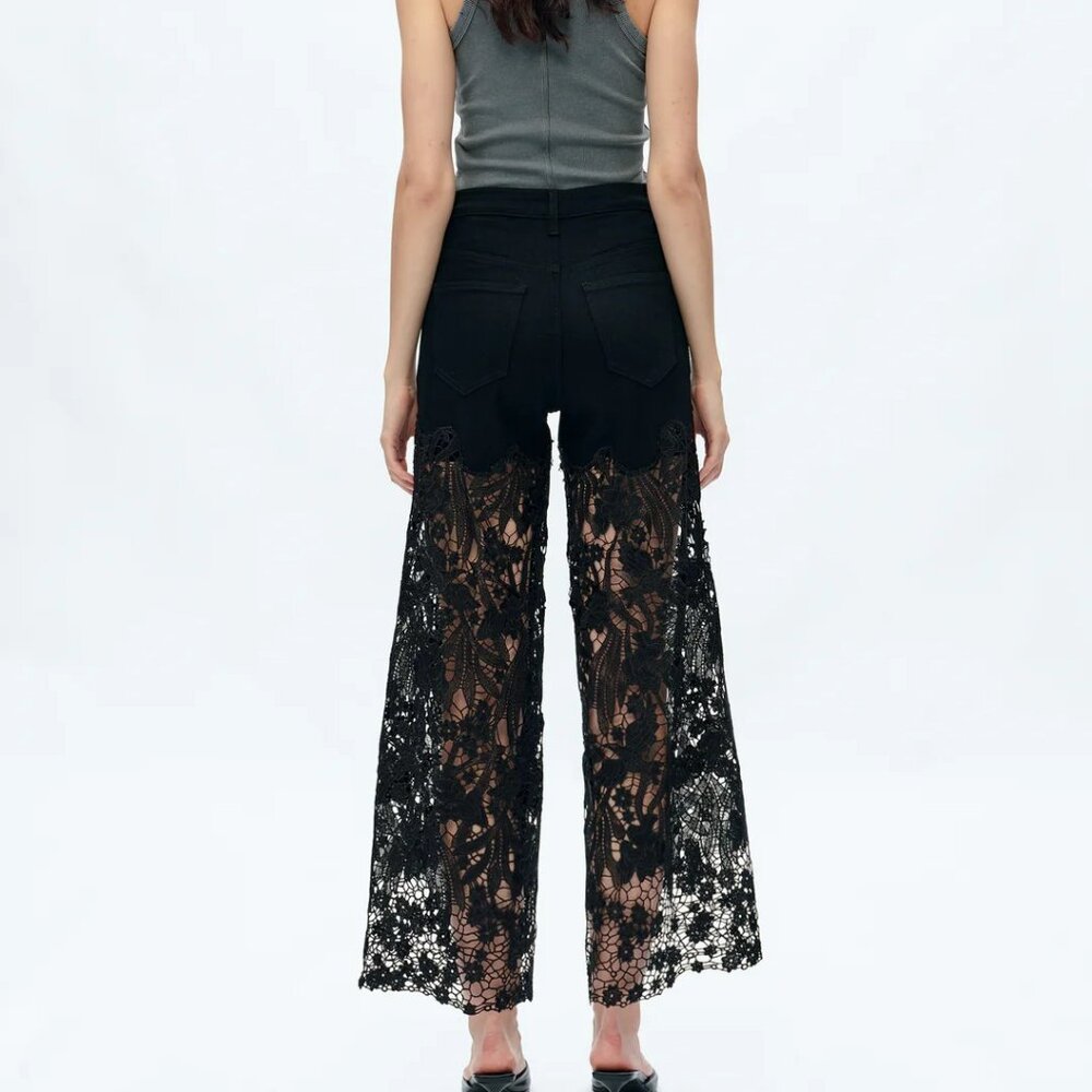 NWT Bayeas Lesley Black High Rise Lace Wide Leg Jeans with Rhinestones - Picture 10 of 12